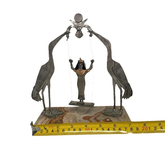 Egyptian Goddess Isis? Stork Heron Metal Marble Base Statue Art Deco Figure - Picture 13 of 13